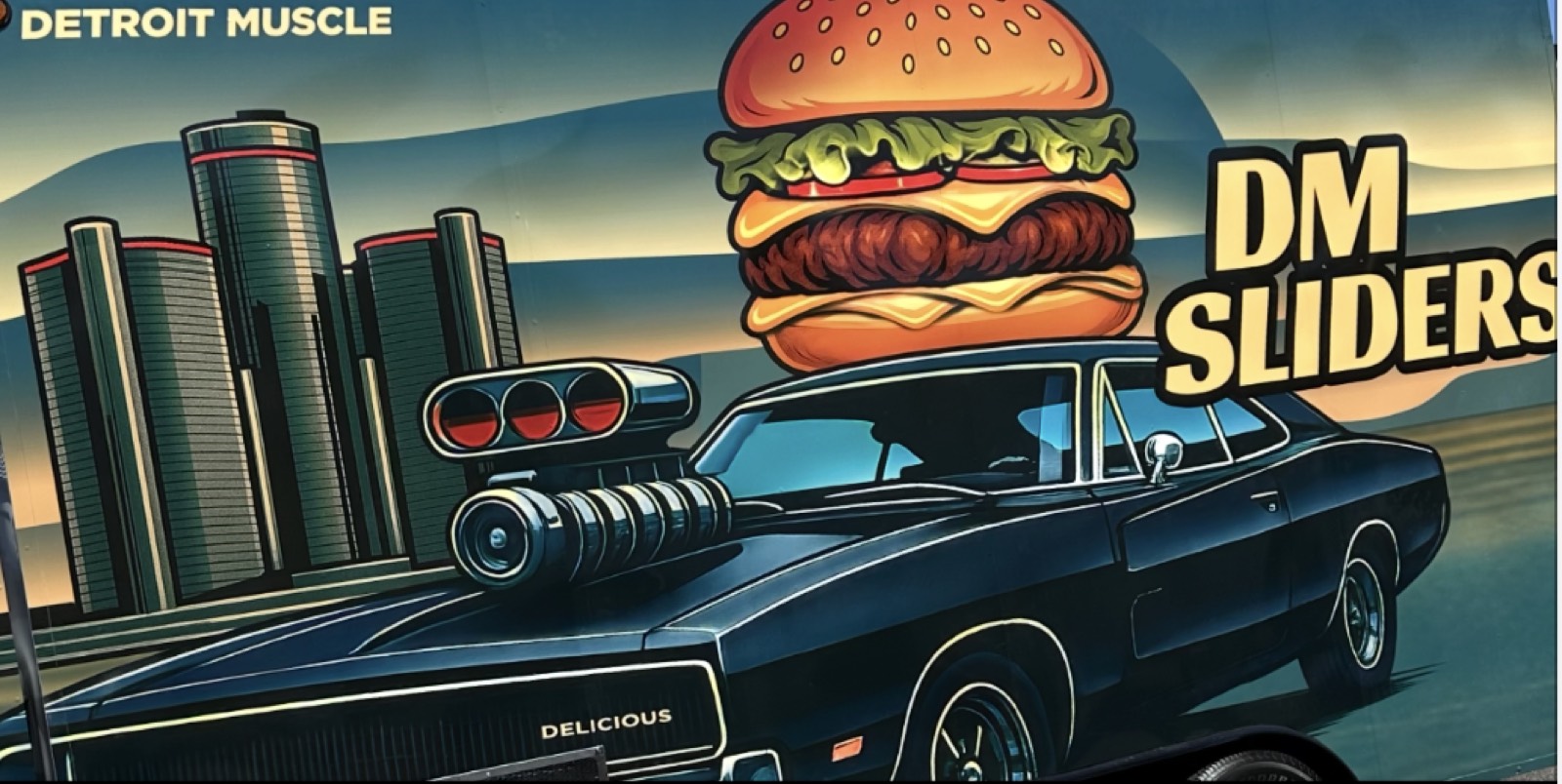 Close view of the DM Sliders wrap, burger over the charger